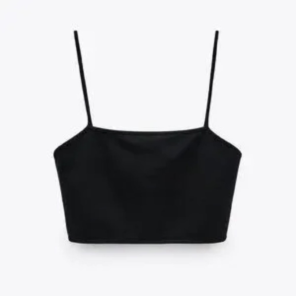NWT Zara Black Ribbed Crop Tank Top Camisole